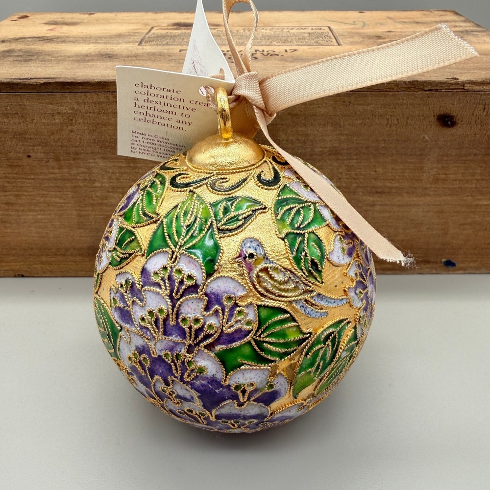Vintage 1998 NYCO Nicki Yassaman Cloisonne Floral Ball Ornament w/ Tag - Picture 2 of 9